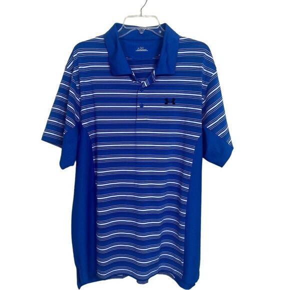 Under Armor XL Blue and white striped Polo/ Golf shirt short sleeve - Picture 1 of 6